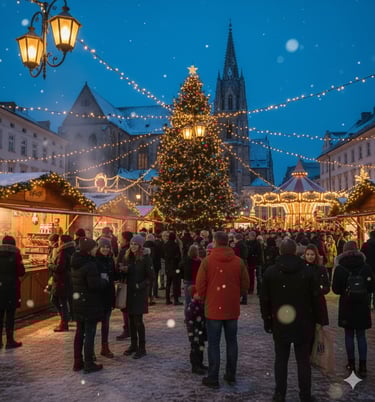 marché de noel de nuit avec des lumière