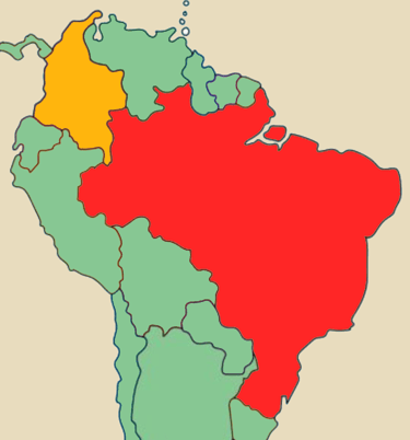 Karte von Südamerika mit Brasilien und Kolumbien
