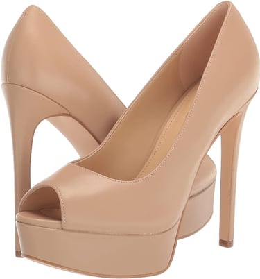 Neutral prom look. Pastel  Cacei pump from GUESS will dress up any ensemble. It features a peep toe with a stiletto heel