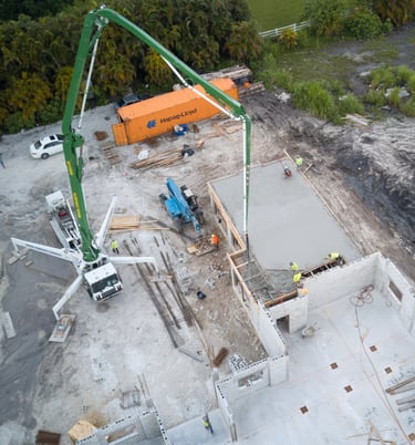 drone imagery of concert pour on construction site
