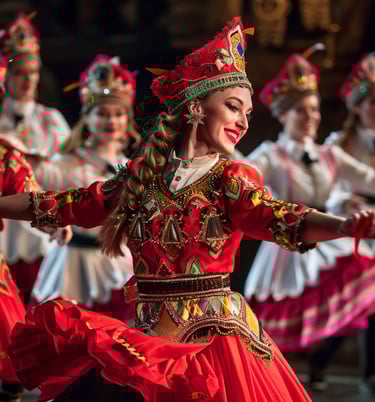 a woman in a red dress and a man in a red dress