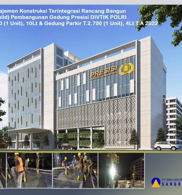 a building with a large building and a few people