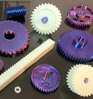 petg and abs 3d printed gears and ohter small components