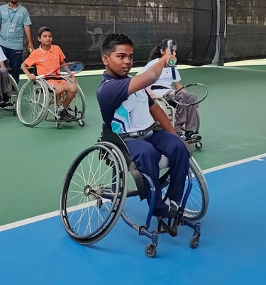 Wheelchair tennis athlete with Cesar Performance Coach