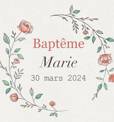 Etiquette de baptême à fleurs