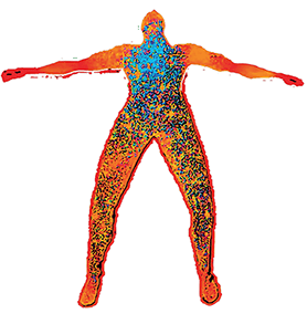 Pop art of Great Spirit made of red and orange energy.