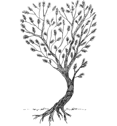 Icone représentant une mangrove en forme de coeur pour symboliser l'entente, l'union