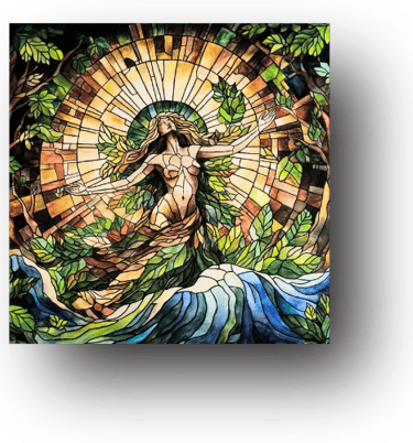 tiffany swensen watercolor painting Gaia stained glass