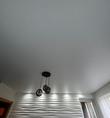 matinės įtempiamos lubos svetainėje