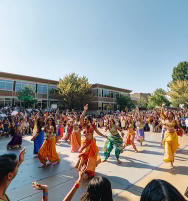 a group of people in colorful costumes and costumes