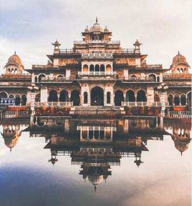 a large building with a large building in the background