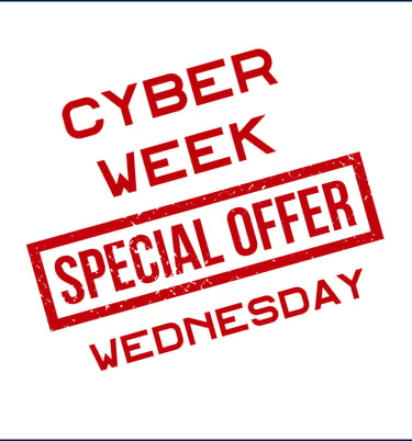 a red and white sign with the words cyber week special offer