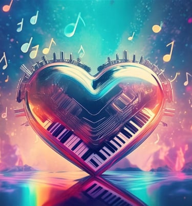 a heart shaped piano with musical notes and notes on it