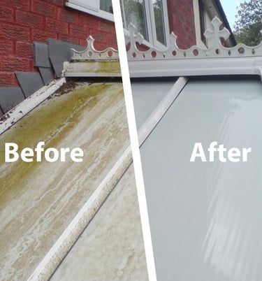 conservatory roof clean both before and after results by C-Thru, Exeter.