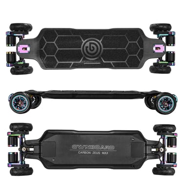Ownboard Carbon Zeus Max top, side and bottom views