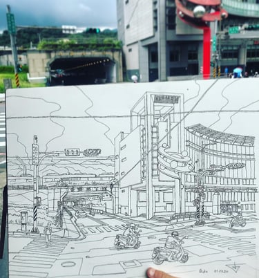 Urban sketch by artist Evgeny Bondarenko