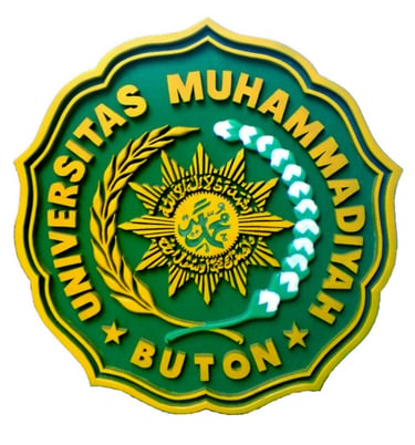 Official green and gold circular emblem of Universitas Muhammadiyah Buton featuring Islamic symbols and calligraphy.