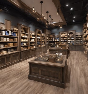a room with a lot of shelves and shelves