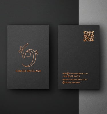 business card graphic design for Cinco en Clave in the Netherlands
