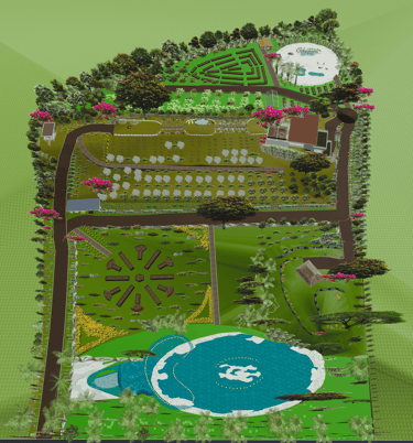Diseño 3D permacultura, finca permacultura, bosque alimentario, recuperación humedales, agricultura 