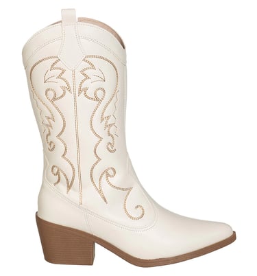 Bota Texana Feminina Cano Alto Salto Médio Western Bordada