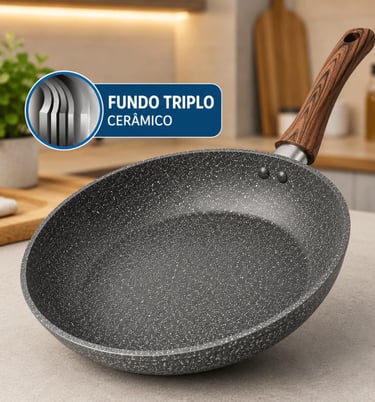 Frigideira Antiaderente Cerâmica Fundo Triplo Cabo Silicone