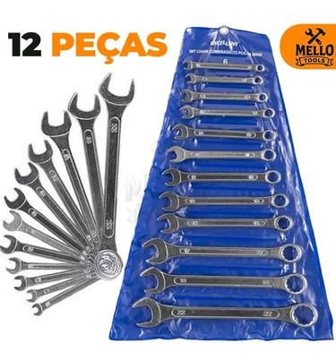 Jogo Kit Ferramentas Chaves Combinadas 6 a 22 mm Boca e Estrela