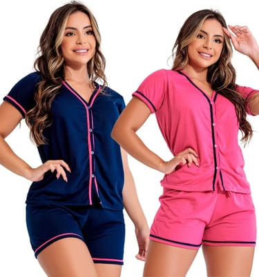 Kit 2 Pijama Curto Americano Blogueirinha Amamentação Botões