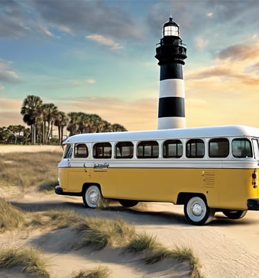 St. Augustine tour bus Infront of lighthouse