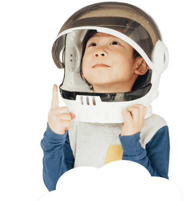 Boy with speech disorder dressed as an astronaut