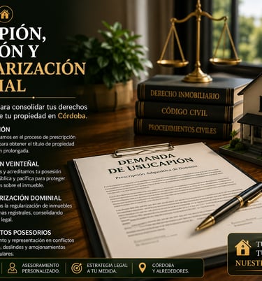 Abogado en usucapión y regularización dominial en Córdoba. Asesoramiento legal para posesión de inmu