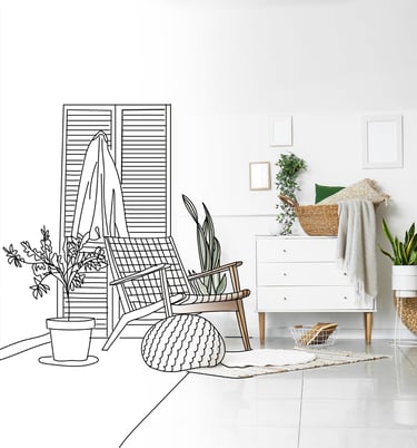 a room with a chair and a chair, before and after the reform