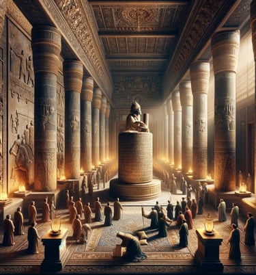 a large group of people standing around a statue