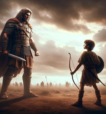a man and a boy are standing in front of a sky