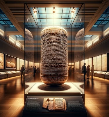 a large display case with a large stone tabletop