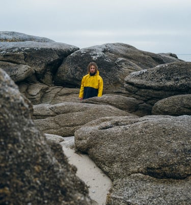 ardent ardent32m in a yellow jacket standing on a rock