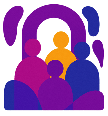 Abstract group of people with connecting arch behind them