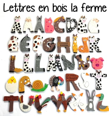 Lettres en bois animaux de la ferme