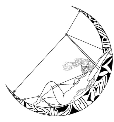 Ilustración de Shibari Exquisto de Óscar Ocaña Parrón, chica recostada en la luna y atada