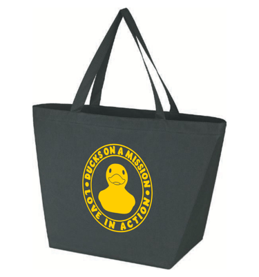 a black bag with a rubber ducky on it