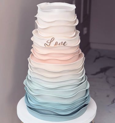 a cake with a cake topperf on a table