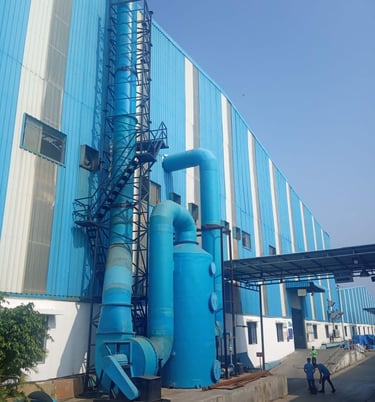 Fume scrubbing system for acidic fumes from continuous Copper wire Tin Plating tanks.