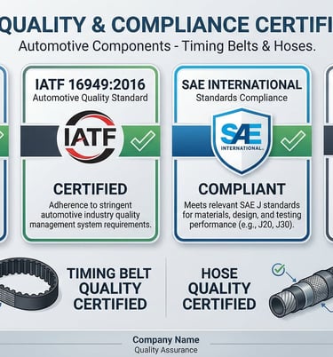 Belt and hose quality certifications: ISO 9001, IATF 16949, SAE standards