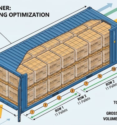 20-foot shipping container loading optimization diagram oil filter pallets logistics supply chain
