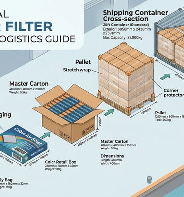 Comprehensive packaging hierarchy from individual filter to container loading