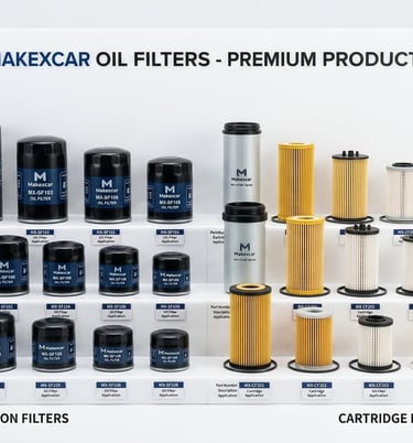 Makexcar brand oil filter product lineup spin-on cartridge filters automotive wholesale distributors