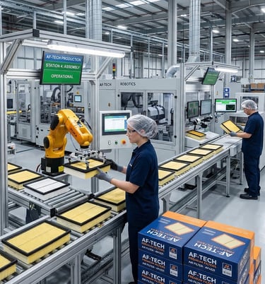 MakexCar automotive air filter manufacturing facility with automated production lines and quality inspection