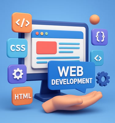 A creative workspace with a laptop displaying various website layouts.