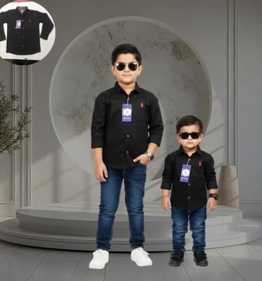 Classic black chambray shirt for boys with premium stitching.