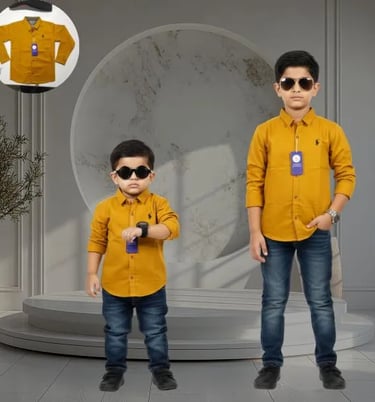 Mustard/Yellow Shirt: Trendy mustard yellow button-down shirt for boys.